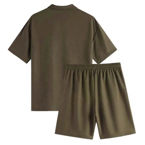 Ensemble polo et short pour homme, taille plus, couleur unie, col en V, respirant, en polyester tricoté, décontracté, pour l'été - Product Image 1