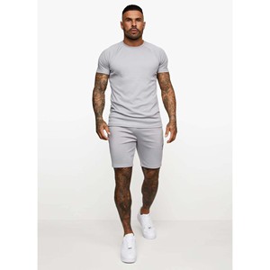 100% Polyester Slim Fit Manches Courtes Col Ras Du Cou Casual Imprimer Twinset T-shirts et Shorts Fondamental Ombre Gris pour L'été - Product Image 3