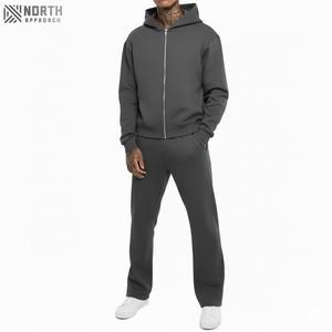 Conjuntos de joggers de lana de algodón para hombre, chándal de invierno, sudaderas con capucha y pantalones acampanados con cremallera bordados, chándal - Product Image 1