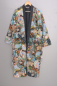 Paisley Print Cotton <b>Kantha</b> Unisex Long Quilted Bohemian <b>Jacket</b> - Product Image 3