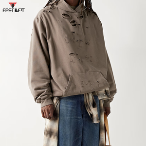 Professionnel fait en gros pull de haute qualité personnalisé 100% coton élégant hommes en détresse sweats à capuche à vendre - Product Image 3