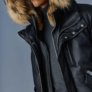 Veste bomber en cuir d'hiver, ourlet en tricot côtelé et poignets coupe-vent, veste en cuir classique de haute qualité pour homme - Product Image 5