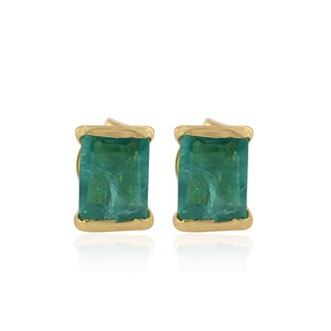 Boucles d'oreilles à tige en diamant vert naturel de 1,91 carat en or jaune massif 14 carats, pierre précieuse rectangulaire, bijoux de mariage unisexes - Product Image 3