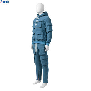 Ensemble de survêtement décontracté pour homme avec logo personnalisé, cargo, hiver, XXL, à capuche, 2 pièces, jogging avec nouveau design multipoches - Product Image 2