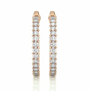Boucles d'oreilles créoles en diamant serties à griffes rondes pour femmes - Product Image 4