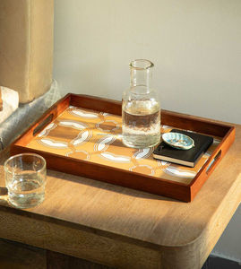 ถาดเสิร์ฟอาหารถาดเสิร์ฟอาหารไม้ไผ่ทรงสี่เหลี่ยมผืนผ้าพร้อมที่จับสไตล์ชนบทสีน้ำตาลแบบออตโตมัน - Product Image 2