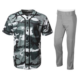 Ensemble d'uniformes de baseball à sublimation personnalisée OEM pour hommes avec maillot boutonné et pantalon Kit de vêtements de sport respirants Conception de logo personnalisé - Product Image 1