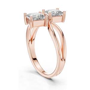 แหวนเพชรทรงปรินเซสคัท 1.30 กะรัต แบบสองเม็ด ความใส VVS-VS สี EF ทอง 18KT, 14KT, 10KT และเงิน 925 สีโรสโกลด์, สีเหลือง - Product Image 5