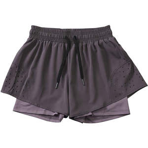 Nueva versión de pantalones cortos deportivos de malla de doble capa para mujer, cintura alta, transpirable, de secado rápido, cintura elástica, volantes, deportes anchos sueltos - Product Image 3