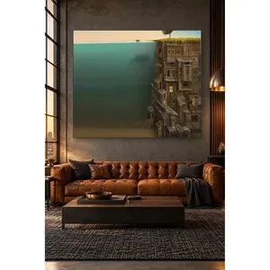 Impresión en lienzo de Fida: Casas de madera surrealistas en una sección transversal de mar - Product Image 3