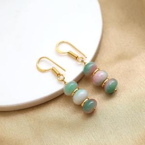 Handmade Multi-Quartz Jade Gemstone Drop Earrings with Gold Spacer <b>Beads</b>, Findings & Gold Plated Hook Dangles - Product Image 3