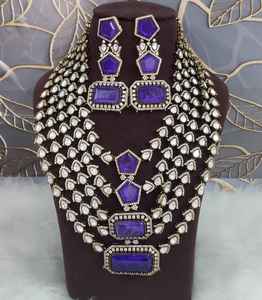 Conjunto de Collar Nupcial Doble Original Polki de Lámina Plateada, Conjunto de Collar de Lujo de Primera Calidad, Perfecto para Bodas y Fiestas - Product Image 5