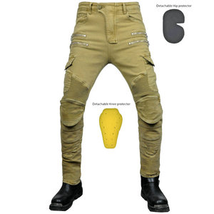 D-Ride Moto <b>Mens</b> Biker <b>Jeans</b> with Removable Knee Hip Armor Breathable Quick Dry Polyester/Cotton All Seasons <b>Beige</b> Custom Colors - Product Image 2