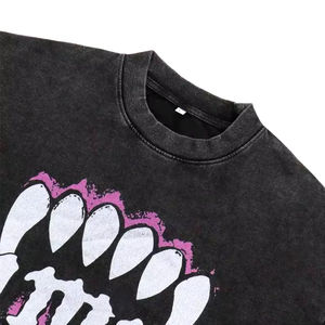 Custom Logo 300 GSM Streetwear Box Cut Tee T Shirt Heavyweight Cropped Top TShirt Graphic Cotton Oversized Boxy Fit T-Shirt Men - Product Image 3