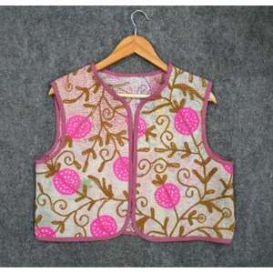 Chaqueta chaleco Kantha bordado hecho a mano algodón cuello en V mujer chaleco invierno corto con estilo chaqueta - Product Image 5