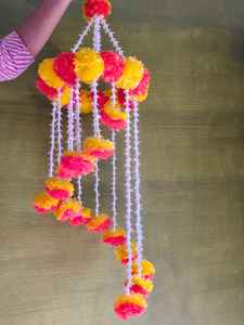 Centre de table en chandelier de marigold indien, fleurs artificielles avec tube rose Jhoomar Lilly pour mariage, maison, balcon et décorations de temple - Product Image 2