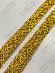 Home Textiles Gold Thread With Sequins Lace Piece Dance Dress Sewing Glitter Woven Lace <b>Trim</b> - Product Image 4