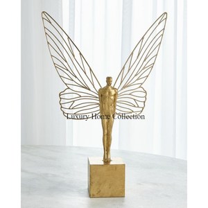 Sculpture décorative en forme de feuille et d'oiseau de couleur or et objet de conception unique brillant polonais fabriqué à la main Designer de table Look fantaisie - Product Image 3