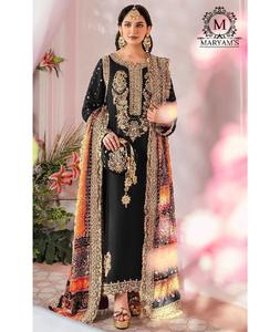 ผู้หญิงที่สวยที่สุดของอินเดียและปากีสถาน salwar kameez กับงานปักหนักและพิมพ์ลายดิจิตอล Chinon แท้ - Product Image 1