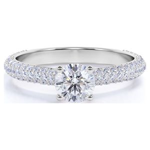Anillo de compromiso de moissanita de fuego de corte redondo-Anillo de compromiso clásico-Anillo DE RACIMO-Oro blanco de 18K sobre plata - Product Image 4