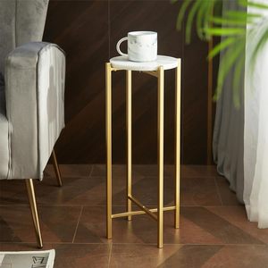 <b>White</b> Marble Collapsible <b>Side</b> Accent Drink <b>Table</b> with Gold Metal Legs for Home bar - Product Image 2