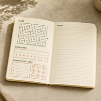 Cuaderno de Actividades LABON Personalizado A5, Juego de Rompecabezas, Laberinto, Desafío de Palabras y Números, Verde, Rojo Óxido, Naranja