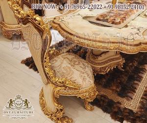 Muebles de Comedor Tallados de Lujo Estilo Rey, Juego de Comedor Dorado Hecho a Mano, Magnífico Juego de Mesa de Comedor de Lujo Estilo Rey - Product Image 4