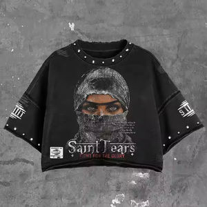 T-shirts pour hommes personnalisés en coton 100% 250g 300gsm, coupe courte, bord brut, épaules tombantes, impression DTG, effet délavé soleil diamant, effet vieilli - Product Image 5