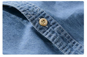 Chemise en jean vintage personnalisable pour homme, fabrication directe d'usine, demi-manches, décontractée, respirante, écologique, finition délavée à la pierre - Product Image 6