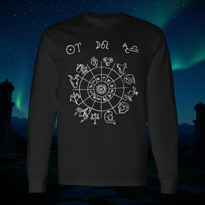 T-shirt a maniche lunghe con design degli segni zodiacali e dell'oroscopo, girocollo nero - Product Image 3