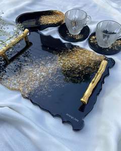 Plateau de service en résine époxy personnalisable et élégant, fait à la main, peint à la main, design rectangulaire pour la maison, le restaurant, l'hôtel - Product Image 2