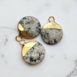 Encantos galvanizados de oro de piedra lunar redonda de 12 MM-Colgante de abalorio de piedras preciosas de disco-colgante de plata 925 joyería DIY - Product Image 1