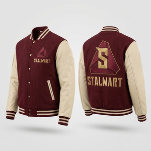 Veste universitaire pour homme Stalwart, bleu marine, manches en cuir PU, logo brodé, style preppy, coupe classique, vêtement d'automne - Product Image 2