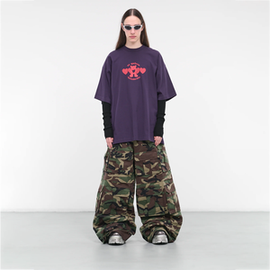 Wholesale Loose Camo Print <b>Wide</b> <b>Leg</b> <b>Cargo</b> Pants High Quality Custom Utilitarian Paneled Cotton Multiple Pockets <b>Cargo</b> Trousers - Product Image 4