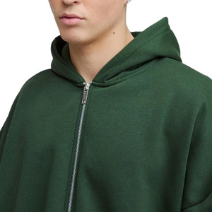 Sweat-shirts à capuche coupe droite extrême en molleton 100 % coton, écologiques, pour l'hiver, couleur vert uni, design épaules tombantes - Product Image 6