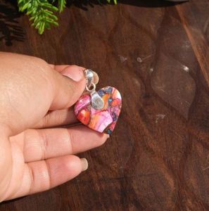 Colgante de Plata de Ley 925 con Turquesa Rosa y Cobre, Chapado en Oro, Hecho a Mano, con Forma de Corazón - Product Image 4
