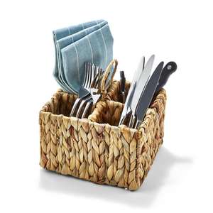 Caddie en jacinthe d'eau fait à la main, caddie rectangulaire à ustensiles pour la cuisine, panier de rangement divisé en osier quotidien, nouvel arrivage - Product Image 2