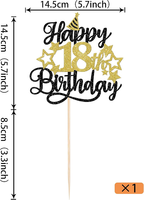 Décoration de gâteau d'anniversaire 18 ans scintillante « Célébrez le 18 » avec chapeau étoile, adorable, écologique, idéale pour les adultes