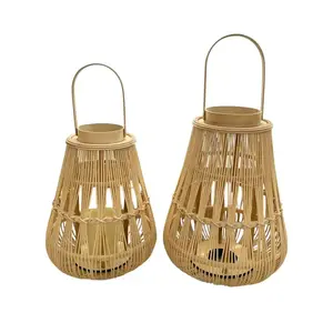 Creative Design handmade Nordic style bamboo woven floor to ceiling wind lamp candlestick for indoor decoration