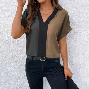 Camiseta sencilla transpirable para mujer, camiseta de manga corta con cuello en V de verano, camiseta informal de moda, camisetas Retro, ropa de Jersey - Product Image 4