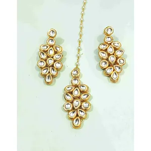 ชุดสร้อยคอทองคำชุบแบบ Kundan Meenakari ลายดอกไม้ สำหรับงานแต่งงานเจ้าสาว ประดับมุก เพชร และพลอยหลัก เป็นของขวัญสุดหรู - Product Image 3
