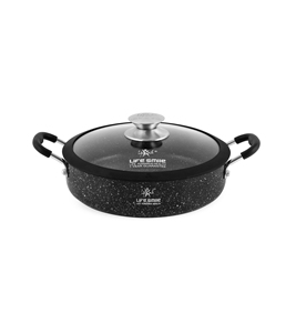 Premium Granite Non-Stick Shallow <b>Pot</b> with Glass Lid and Silicone Rim - Product Image 1