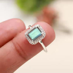 Bague en argent Sterling 925 faite à la main pour les femmes Labradorite naturelle Flashy feu octogone coupe romantique pour les fiançailles mariage - Product Image 5