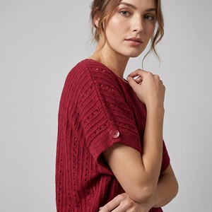 Pull en tricot côtelé ajouré à col rond et manches courtes, taille unique, convient aux tailles 38-44 - Product Image 3
