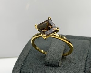 Anillo delicado de topacio ahumado con forma de princesa, piedra natal de diciembre en 18K, 24KGold, piedra preciosa marrón genuina, el mejor regalo para su mamá - Product Image 5