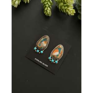 Navajo Handmade Multi-Stone & Turquoise Sterling Silver Drop <b>Earrings</b> with <b>Post</b> Dangle Cluster - Product Image 2