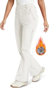 Pantalones acampanados con forro polar para mujer, pantalones de esquí de nieve con aislamiento impermeable, cálidos para exteriores, invierno, senderismo, Softshell - Product Image 6