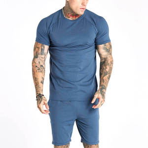 Ropa de gimnasio personalizada 100% algodón para hombre, camisetas y pantalones cortos de entrenamiento ajustados, conjuntos gemelos informales de algodón, ropa de verano transpirable - Product Image 1