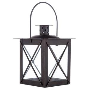 Square <b>Black</b> Polished Metal <b>Lantern</b> <b>Outdoor</b> Iron Candle Holder with Rattan Steel for Home Christmas Decor & Garden Occasions - Product Image 1