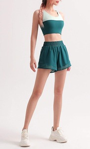 Pantalones cortos para correr de cintura alta para mujer, tela de nailon transpirable, entrenamiento informal, venta al por mayor, técnicas lavadas - Product Image 3